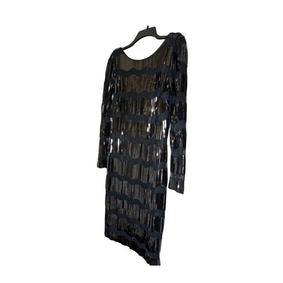 Nanette Lepore Womens Black Sequin Long Sleeve Sheath Cocktail Dress Sz 10 New - Picture 3 of 9